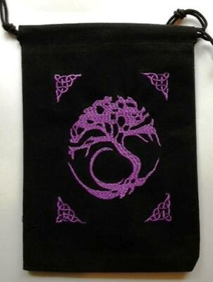 #ad Black Velveteen Tree of Life Tarot Crystal or Rune Bag $8.95
