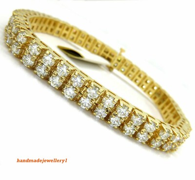 #ad Men#x27;s 9CT Round Lab Created Diamond 2 Row Tennis Bracelet 14K Yellow Gold Over $391.50