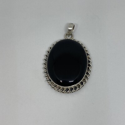 #ad Large Sterling silver 925 Cabochon Rope pendant black onyx 18g Ornate Edges $38.35
