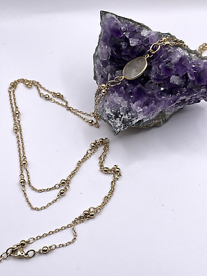 #ad Natalie B Jewelry Gold Tone Necklace Quartz Stone Double Chain Statement Piece $9.80