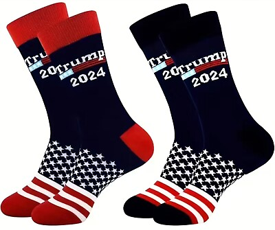 #ad Trump 2024 Presidential Election Patriot Print Crew Socks 2 Pair MAGA One Size $12.99