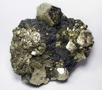 #ad PYRITE BRILLIANT CRYSTALS with MICROTETRAHEDRITES ATTACHED on MATRIX from PERU. $100.00