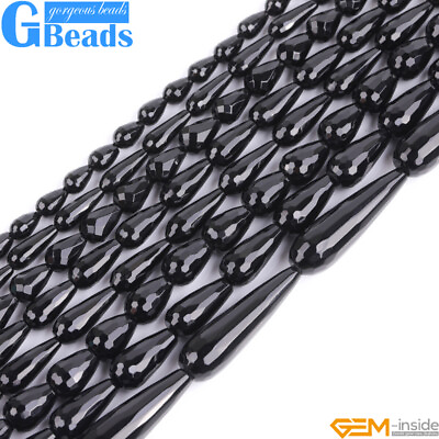 #ad Natural Black Onyx Agate Faceted Teardrop Loose Beads For Jewelry Making 15quot; $31.06