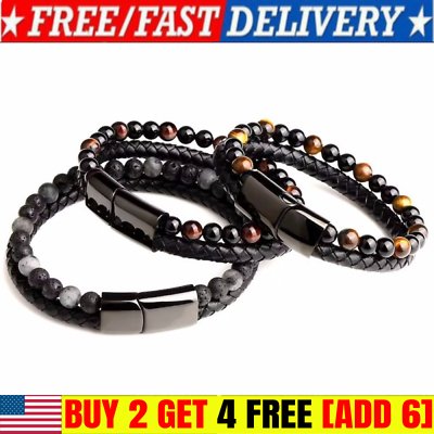 #ad Natural Agate Stone Leather Beaded Bracelet Leather Beaded Bracelets $7.99