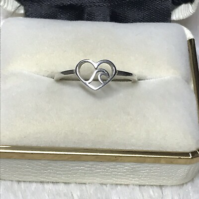 #ad Size 8 Sterling Silver 925 Heart And Ocean Wave Ring Band $17.99