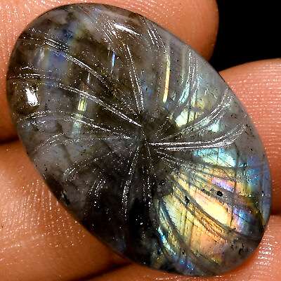 #ad 100% Natural Labradorite Oval Shape Carved Loose Gemstone 22 Ct 28X18X5mm X 7970 $3.30