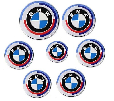 #ad 7PCS 50th Anniversary For BMW Emblem Centre Caps Badges Set 82mm 74mm 68mm 45mm $29.99