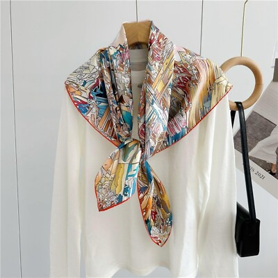 #ad Crystal Print 14 Momme Twill Silk Wrap Scarf Hand Rolled Square Shawl Stole 35quot; $32.99