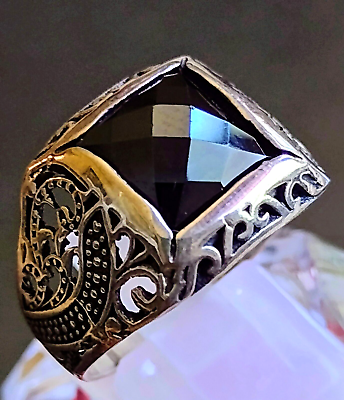#ad Onyx black sterling silver 925 bronze ottoman turkish ring size 9.5 $19.00