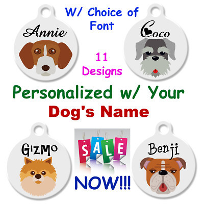 #ad Personalized Pet ID Tags for Dog Custom Dog#x27;s NAME 11 Cute Dog TYPE Faces #075B $5.49