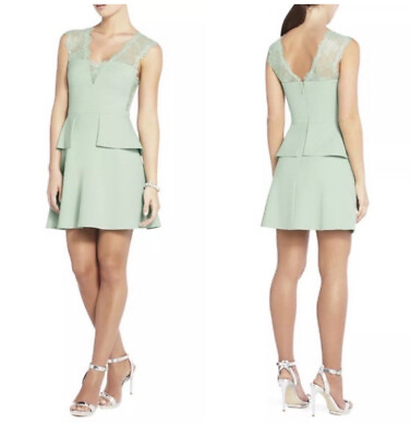 #ad BCBG Womens Leeann Green Lace Trim Sleeveless Peplum Party Dress 4 BHFO 1824 $40.00