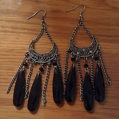#ad Women#x27;s Black bead chandelier earrings $8.00