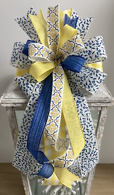 #ad 10quot; Handmade Blue amp; Yellow Everyday Wired Wreath Bow $14.99
