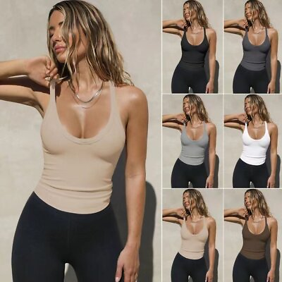 #ad Women Sleeveless Racerback Tank Tops Slim Fit Sleeveless Cami Yoga Gym Blouse $15.03