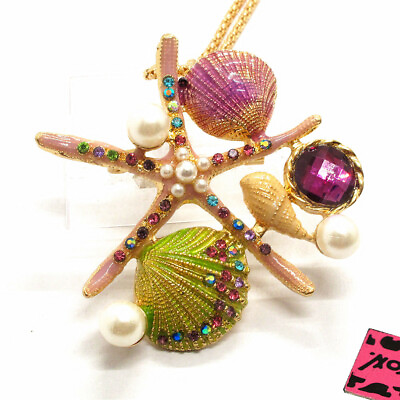 #ad New Fashion Women Purple Enamel Starfish Shell Crystal Sweater Chain Necklace $3.95