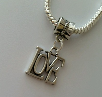 #ad Mini Silver Tone Love Word Heart Slide Dangle Charm Beads European Bracelets $10.50