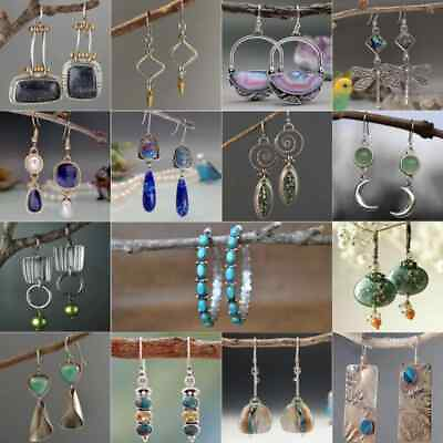 #ad 925 Silver Hoop Stud Dangle Cubic Zirconia Earrings Women Wedding Jewellery Gift C $2.89