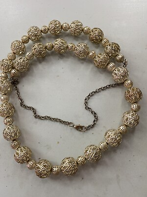 #ad 7.48 Vintage necklace gold tone filigree $28.00
