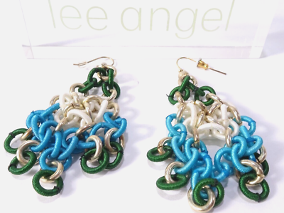 #ad Lee Angel Women#x27;s Color Block Silk Multi Ring Chandelier Mesh Earrings NWT 139 $23.20