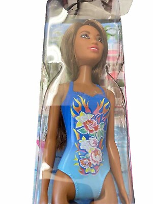 #ad Barbie African American Swimsuit Barbie 11 Inch Doll Blue New $7.33