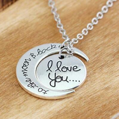 #ad 925 Sterling Silver I Love You To The Moon And Back New Fashion Charms Necklace $15.74
