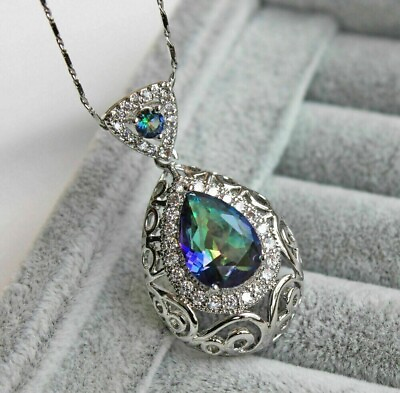 #ad Beautiful 3 Ct Pear Cut Blue Diamonds Pendant In 925 Sterling Silver $300.00
