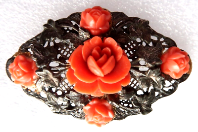 #ad VINTAGE GORGEOUS CORAL COLOR CELLULOID FLOWER PIN BROOCH $12.99