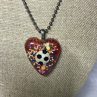 #ad Kids Colorful Resin Heart With Soccer Ball Necklace $9.99