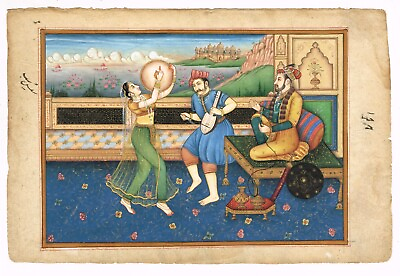 #ad Rajasthani Mughal Miniature Painting King Enjoying Music amp; Dance 6.5x10 Inches $645.99