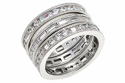 #ad HSN Leslie Greene Sterling Cubic Zirconia Dream Eternity 3 Piece Band Ring Set 8 $149.99