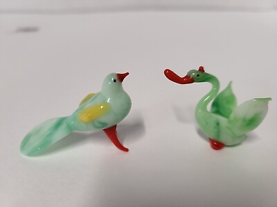 #ad VINTAGE LAMPWORK Miniature Blown Art Glass Jade Green Slag Swirl Bird amp; Duck $12.50