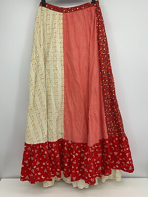 #ad Vintage Maxi Skirt By Mountain Artisans Eyelet Trim 70s Boho Chic Festival Sz 6 $125.16