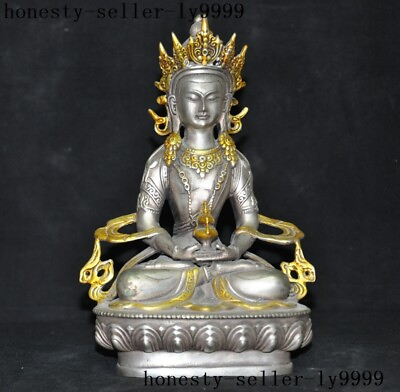 #ad 8quot; Tibetan fane Nepal Tibetan silver Gilt Amitayus longevity God Goddess Buddha $125.00