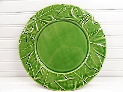 #ad Maple Green by Bordallo Pinheiro Dinner Plate All Green Embossed Maple Leaves $15.99
