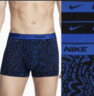 #ad Nike Everyday Cotton Stretch Trunks 3 Pack Black Blue Underwear Mens Sz Medium $27.99