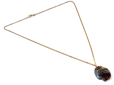 #ad Vintage 21quot; Czech chain necklace lampwork glass imitation gemstone pendant $11.00