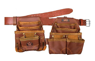 #ad #ad 2 14 PKT CARPENTER ELECTRICIAN FRAMERS LEATHER TOOL ADJUSTABLE RIG POUCH W BELT $59.95