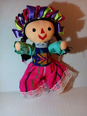 #ad Mexican Rag Doll Maria 8quot; Folk Art Posable Trenza Handmade Doll W Free Gift $14.99