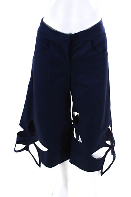 #ad Rosie Assoulin Womens Flower Stamp Cutout Wide Leg Crop Pants Navy Blue Size 4 $252.01