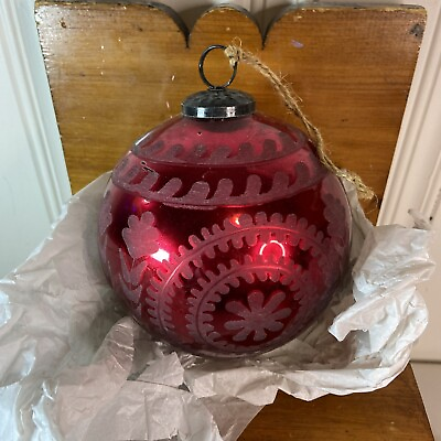 #ad Pottery Barn Large Mercury Etched Glass Christmas Tree Ornament Ball Red 6quot; Big $34.99