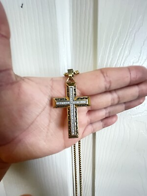 #ad Diamond Cross Pendant With Golden Necklace ￼￼ $450.00