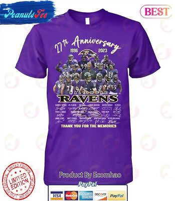 #ad SALE Baltimore Ravens 27th 1996 2024 Thank You For The Me Mories T Shirt S 5XL $24.99