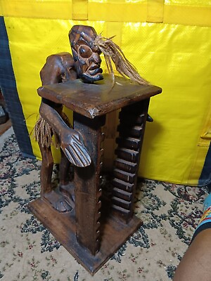 #ad Vintage African Statue Disk Holder Vintage Cd DVD Rack Hand Carved Wood... $500.00