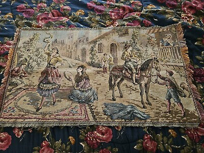 #ad Vintage Romantic Tapestry Pastoral Lady Dancing Wall Art Decor Fringed 18quot;x 32quot; $58.99
