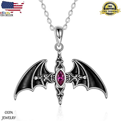 #ad 925 Sterling Silver Bat Necklace Celtic Cross Bat Necklace Cute Animal for Women $85.00