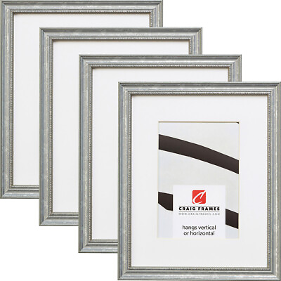 #ad Craig Frames Stratton .75quot; Wide Beaded Aged Silver Wood Picture Frame 4 Pack $47.99