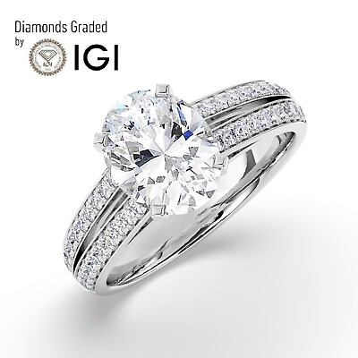 #ad IGI2CT D VS1 Solitaire Lab Grown Oval Diamond Engagement Ring 18K White Gold $2447.20