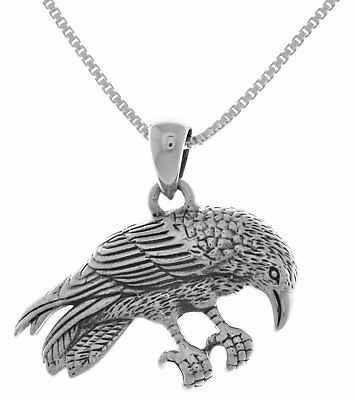 #ad Jewelry Trends Sterling Silver Perching Raven Pendant on Box Chain Necklace $41.39