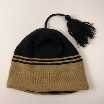 #ad Wool blend black tan winter ski hat tassel $21.14