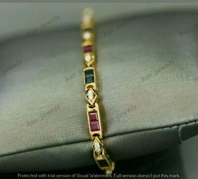 #ad 6Ct Princess CZ Blue Sapphire Ruby Tennis Bracelet 14k Yellow Gold Finish $209.09